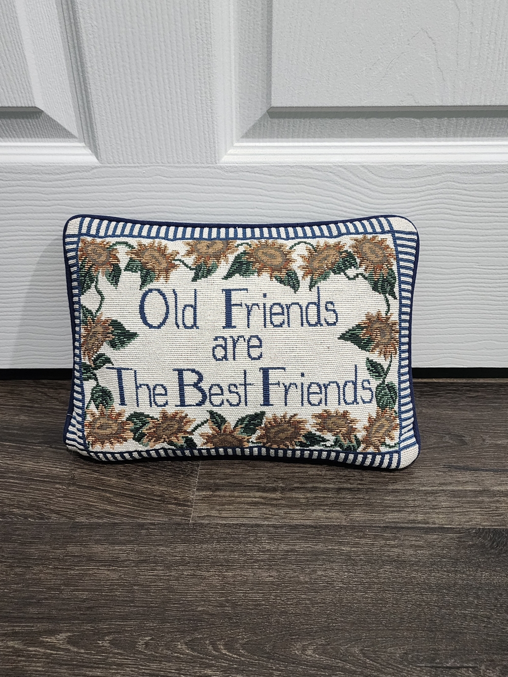 Embroidered Sunflower Accent Pillow - "Old Friends are The Best Friends"